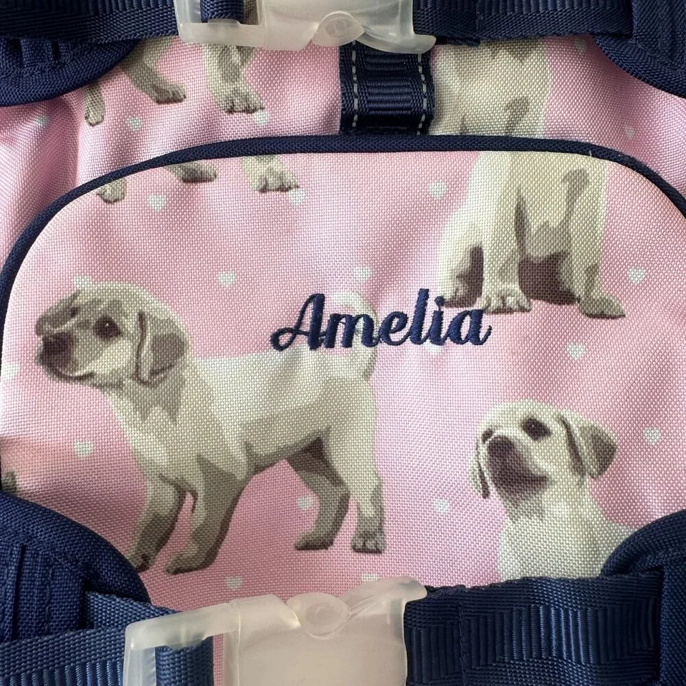 Pottery Barn Mackenzie Pink Navy Puppy Backpack 